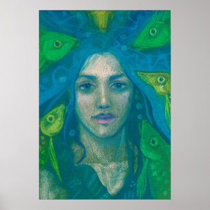 マーメイドフィッシュサーレアルファンタジーア絵画ート ポスター