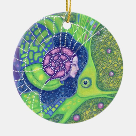 マーメイドフィッシュ水中サーレアルファンタジー絵画ズ セラミックオーナメント (正面)