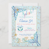 マーメイドフィンアンダーザシーティール(緑がかった色)誕生日招待状 招待状 (正面)