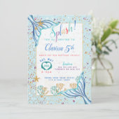 マーメイドフィンアンダーザシーティール(緑がかった色)誕生日招待状 招待状 (スタンド正面)