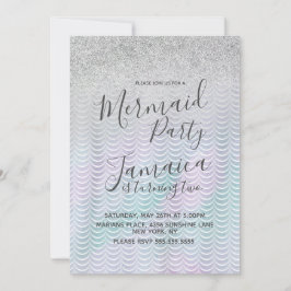 マーメイドフェイクグリッターはかりで測誕生日パーティー 招待状