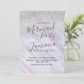 マーメイドフェイクグリッターパはかりで測ープル誕生日 招待状 (スタンド正面)