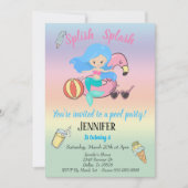 マーメイドフラミンゴフロートプールパーティー誕生日 招待状 (正面)