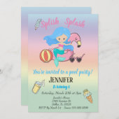 マーメイドフラミンゴフロートプールパーティー誕生日 招待状 (正面/裏面)