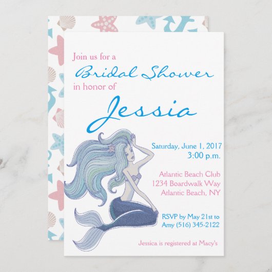 マーメイドブライダルシャワーの招待 招待状 (正面/裏面)
