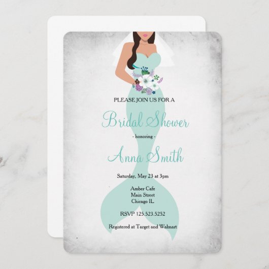 マーメイドブライダルシャワー招待状ブルネット 招待状 (正面/裏面)