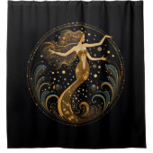 マーメイドブラックと金ゴールドアールデコシャワーカーテン シャワーカーテン (正面)