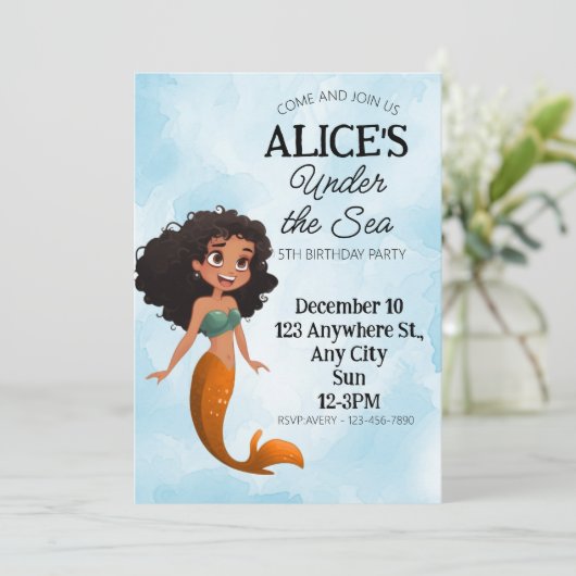 マーメイドブラックの誕生日招待状テンプレート 招待状 (スタンド正面)