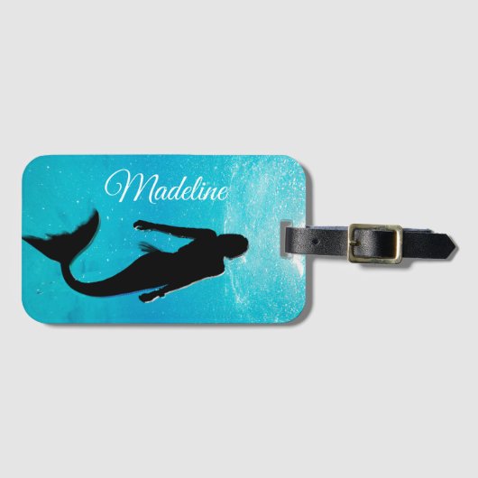 マーメイドブラックブルーサマービーチトラベルモダン ラゲッジタグ (正面横)