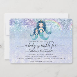 マーメイドブルーグリッターレインボーベビーガールスプリンクル 招待状