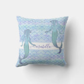 マーメイドブルーパープルウォーターカラーフィッシュスケール名 クッション (裏面)