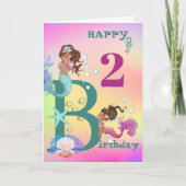 マーメイドブルーレインボーエイジかわいい誕生日 カード (正面)