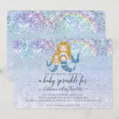 マーメイドブルーレインボーブロンドベビーガールスプリンクル 招待状 (正面/裏面)