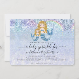 マーメイドブルーレインボーブロンドベビーガールスプリンクル 招待状