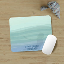 マーメイドブルー水彩波カスタム波マウスパッド