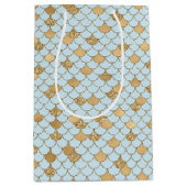 マーメイドブルー金ゴールドグリッタースパークル ミディアムペーパーバッグ (正面)