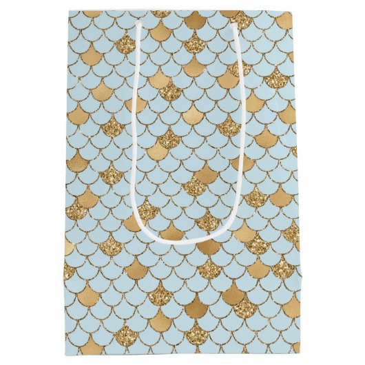 マーメイドブルー金ゴールドグリッタースパークル ミディアムペーパーバッグ (裏面)