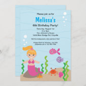 マーメイドブロンド誕生日招待状 招待状 (正面/裏面)