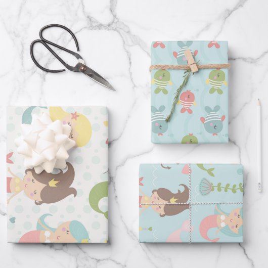 マーメイドプリンセスをテーマにした包装紙 ラッピングペーパーシート (正面)