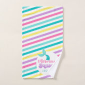 マーメイドプリンセススクワッドピンクブルーイエローストライプズ バスタオルセット (ハンドタオル)