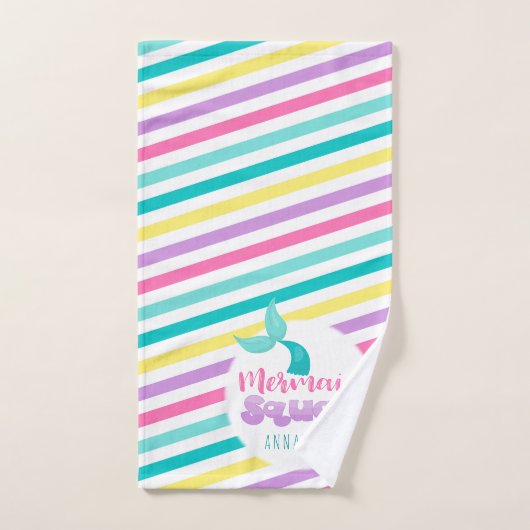 マーメイドプリンセススクワッドピンクブルーイエローストライプズ バスタオルセット (ハンドタオル)