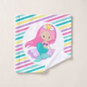 マーメイドプリンセススクワッドピンクブルーイエローストライプズ バスタオルセット (ウォッシュタオル)