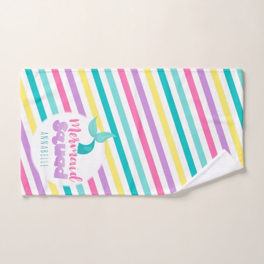 マーメイドプリンセススクワッドピンクブルーイエローストライプズ バスタオルセット (ハンドタオル)