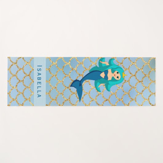 マーメイドプリンセスブルーパープルティール(緑がかった色)はかりで測女 ヨガマット (正面(横))