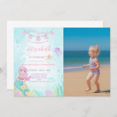 マーメイドプリンセス誕生日招待状と写真 招待状 (正面/裏面)