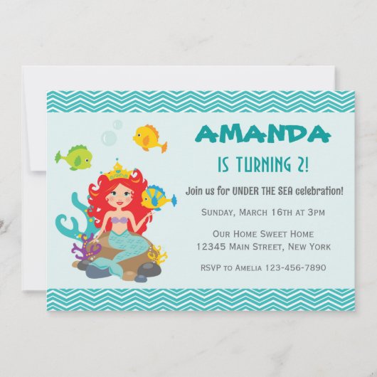 マーメイドプリンセス誕生日招待状アンダーザシー 招待状 (正面)