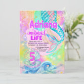 マーメイドプールシーパーティーピンクスパークルグリッター 招待状 (スタンド正面)