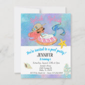 マーメイドプールバースデーパーティバジェットレインボー 招待状 (正面)