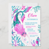 マーメイドプールパーティーガールズバースデーパーティー 招待状 (正面)