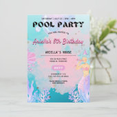 マーメイドプールパーティーガール誕生日招待状 招待状 (スタンド正面)