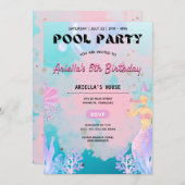 マーメイドプールパーティーガール誕生日招待状 招待状 (正面/裏面)