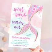 マーメイドプールパーティーピンクパープル誕生日 招待状