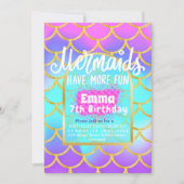 マーメイドプールパーティーピンクマーメイド誕生日 招待状 (正面)