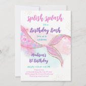 マーメイドプールパーティーピンク金ゴールド誕生日 招待状 (正面)