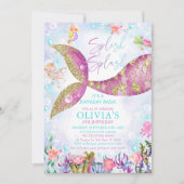 マーメイドプールパーティー誕生日招待状 招待状 (正面)