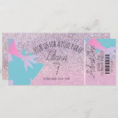 マーメイドプールフェイクグリッター誕生日チケットパーティー 招待状 (正面/裏面)
