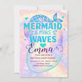 マーメイドプール海パーティーピンクの誕生日ブライト 招待状 (正面)