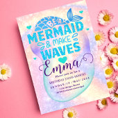マーメイドプール海パーティーピンクの誕生日ブライト 招待状