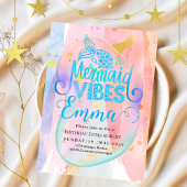 マーメイドプール海パーティーピンクマーメイド誕生日 招待状