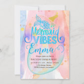 マーメイドプール海パーティーピンクマーメイド誕生日 招待状 (正面)