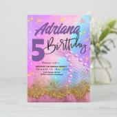 マーメイドプール海パーティー紫色の誕生日ブライト 招待状 (スタンド正面)