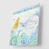 マーメイドヘアビーチハウスウォパーソナライズされたーターカラー スクエア壁時計 (傾斜)