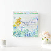 マーメイドヘアビーチハウスウォパーソナライズされたーターカラー スクエア壁時計 (ホーム)