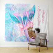 マーメイドベイビーシャワーの背景 アフロマーメイドバナー タペストリー (インサイチュ(横))