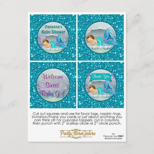 マーメイドベイビーシャワーカップケーキトッパーメッセージカード130 ポストカード (正面)