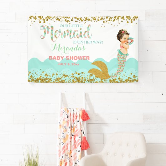 マーメイドベビーガールコーラルピーチミント金ゴールド 横断幕 (インサイチュ)